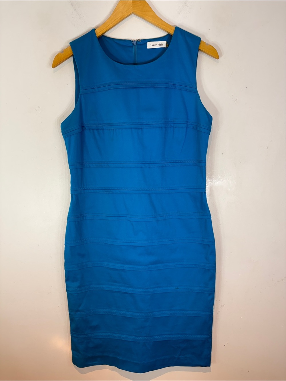 Calvin Klein Dress Womens Blue Sheath Sleeveless Pintucks Cotton Stretch Sz 8 - Picture 5 of 8